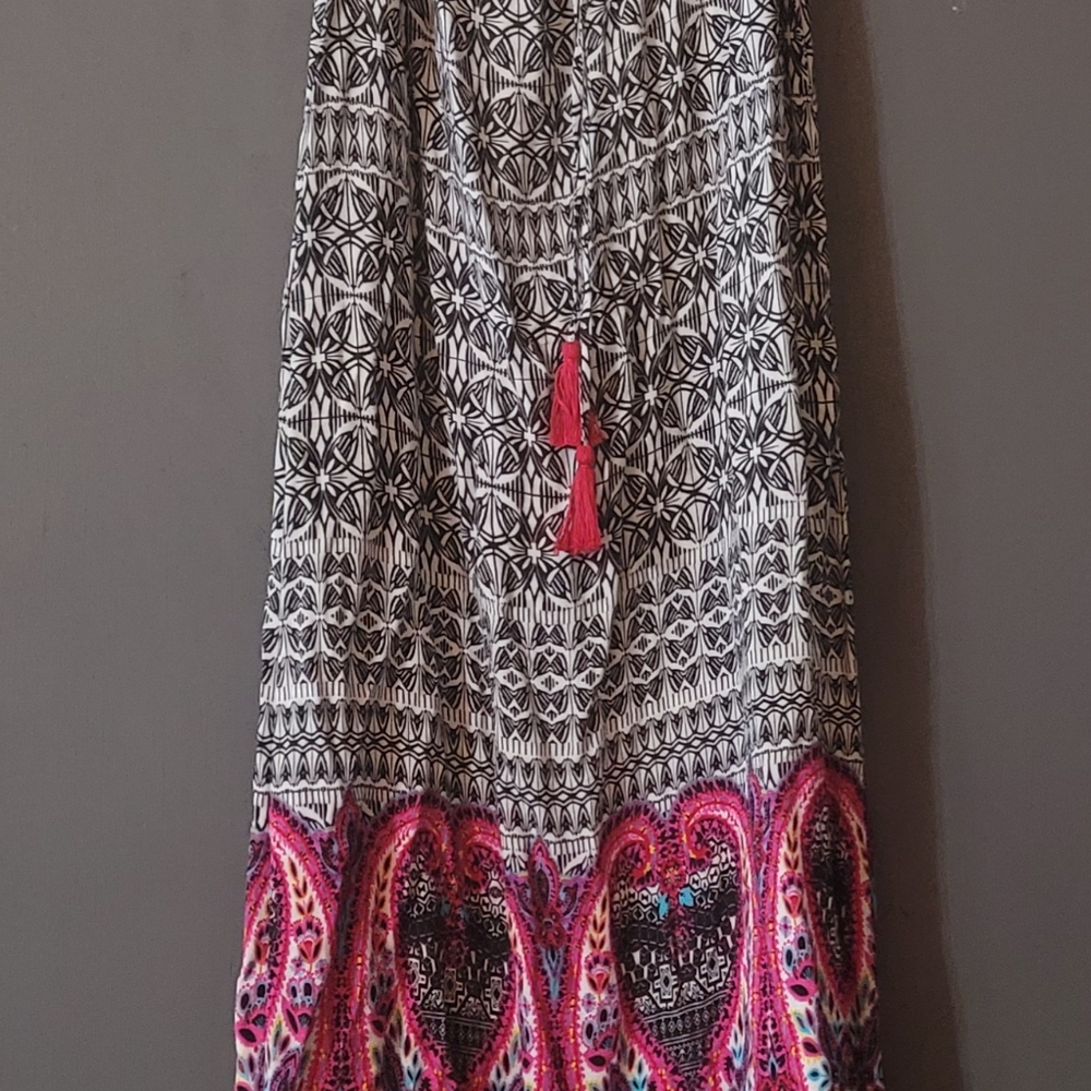 Bohemian Maxi‎ Dress with Pink Paisley Accents Sz Small - Picture 2 of 3